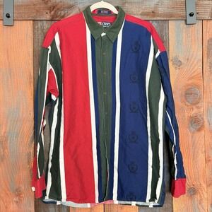 Vintage Chaps Ralph Lauren Colorblock Crest Striped Button Down Shirt Mens Large